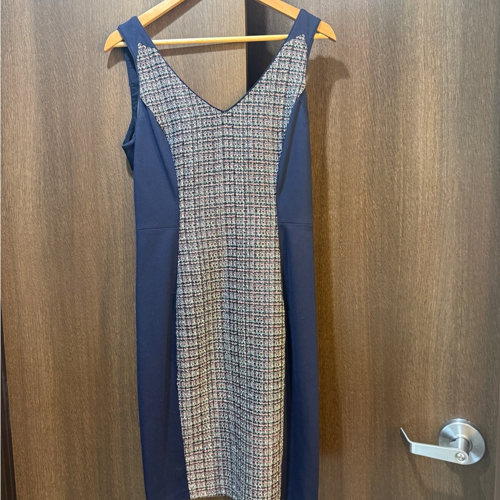 White House Black Market Blue and White Sheath Midi Dress